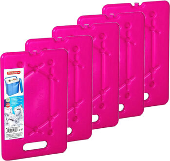 Forte Plastics Plasticforte koelelementen 200 gram - 5x - 11 x 16 x 1.5 cm - roze - voor koelbox en koeltas - Koelelementen