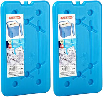 Forte Plastics Plasticforte koelelementen 450 gram - 2x - 14 x 25 x 1 cm - blauw - voor koelbox en koeltas - Koelelementen