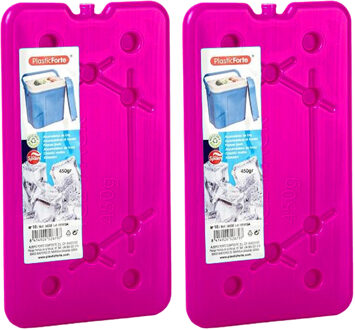 Forte Plastics Plasticforte koelelementen 450 gram - 2x - 14 x 25 x 1 cm - roze - voor koelbox en koeltas - Koelelementen