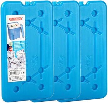 Forte Plastics Plasticforte koelelementen 450 gram - 3x - 14 x 25 x 1 cm - blauw - voor koelbox en koeltas - Koelelementen