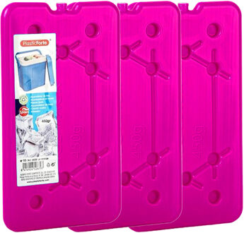 Forte Plastics Plasticforte koelelementen 450 gram - 3x - 14 x 25 x 1 cm - roze - voor koelbox en koeltas - Koelelementen