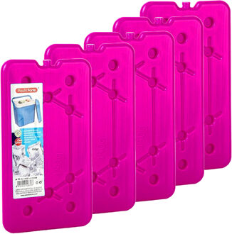 Forte Plastics Plasticforte koelelementen 450 gram - 5x - 14 x 25 x 1 cm - roze - voor koelbox en koeltas - Koelelementen