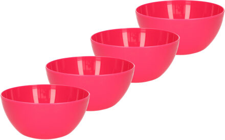 Forte Plastics Plasticforte kommetjes/schaaltjes - 4x - dessert/ontbijt - kunststof - D14 x H6 cm - fuchsia roze - Kommetjes