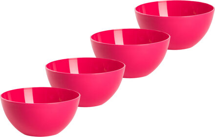 Forte Plastics Plasticforte kommetjes/schaaltjes - 4x - dessert/ontbijt - kunststof - D17 x H7 cm - fuchsia roze - Kommetjes Beige