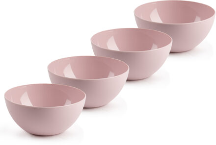 Forte Plastics Plasticforte kommetjes/schaaltjes - 4x - dessert/ontbijt - kunststof - D17 x H8 cm - roze - Kommetjes