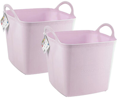 Forte Plastics PlasticForte Kuip/emmer/wasmand - 2x - flexibel - roze - 43 liter - vierkant - kunststof - Wasmanden