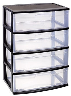 Forte Plastics PlasticForte kunststof ladekast organizer 40 x 56 x 80 cm met 4 grote lades - Ladeblok Zwart