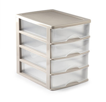 Forte Plastics Plasticforte Ladeblok/bureau organizer met 4x lades - beige/transparant - L35,5 x B27 x H35 cm - Ladeblok Bruin