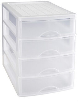 Forte Plastics Plasticforte Ladeblok/bureau organizer met 4x lades - wit/transparant - L35,5 x B27 x H35 cm - Ladeblok