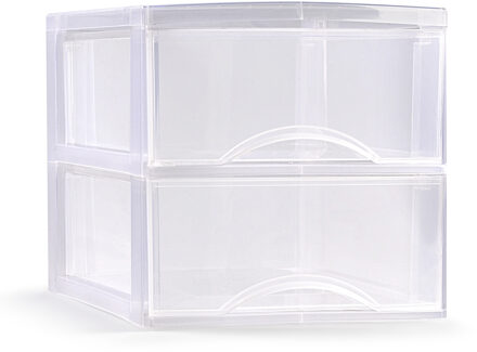 Forte Plastics Plasticforte Ladeblokje/bureau organizer 2x lades - transparant - L26 x B36 x H25 cm - Ladeblok