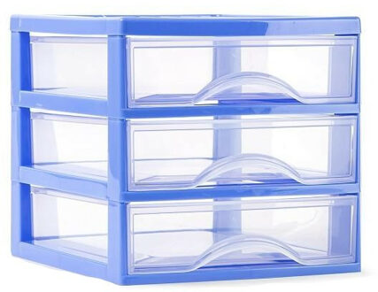 Forte Plastics Plasticforte Ladeblokje/bureau organizer 3x lades - blauw/transparant - L18 x B21 x H17 cm - plastic - Ladeblok