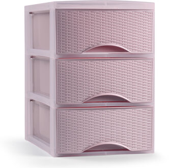 Forte Plastics Plasticforte Ladeblokje/bureau organizer 3x lades - roze - L18 x B25 x H25 cm - Ladeblok