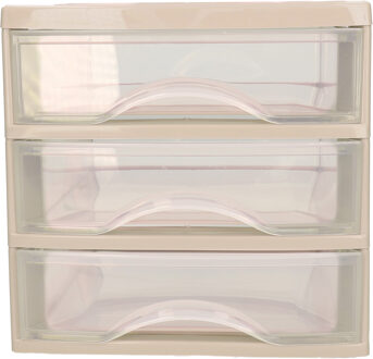 Forte Plastics Plasticforte Ladeblokje/bureau organizer 3x lades - taupe/transparant - L18 x B21 x H17 cm - Ladeblok