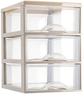 Forte Plastics Plasticforte Ladeblokje/bureau organizer 3x lades - transparant/beige - L18 x B25 x H25 cm - Ladeblok