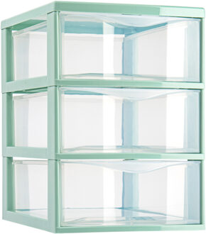 Forte Plastics Plasticforte Ladeblokje/bureau organizer 3x lades - transparant/mintgroen - L18 x B25 x H25 cm - Ladeblok