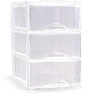 Forte Plastics Plasticforte Ladeblokje/bureau organizer 3x lades - transparant/wit - L18 x B25 x H25 cm - Ladeblok