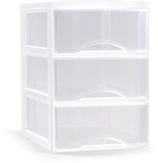 Forte Plastics Plasticforte Ladeblokje/bureau organizer 3x lades - transparant/wit - L26 x B37 x H37 cm - Ladeblok