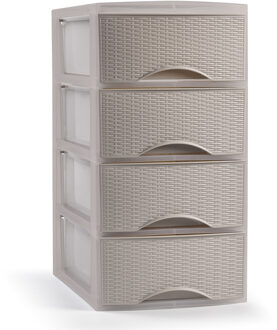 Forte Plastics Plasticforte Ladeblokje/bureau organizer 4x lades - beige - L18 x B25 x H33 cm - Ladeblok