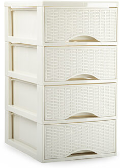 Forte Plastics Plasticforte Ladeblokje/bureau organizer 4x lades - creme wit - L18 x B25 x H33 cm - Ladeblok