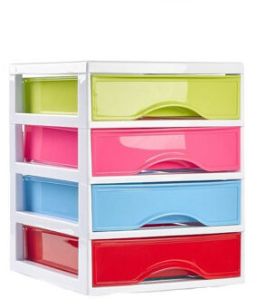 Forte Plastics Plasticforte Ladeblokje/bureau organizer 4x lades - multi colour - L18 x B21 x H23 cm - plastic - Ladeblok Multikleur