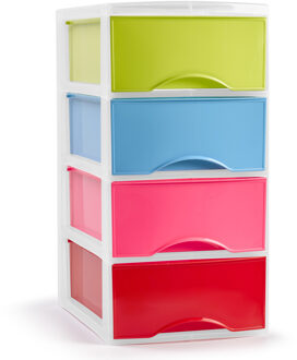 Forte Plastics Plasticforte Ladeblokje/bureau organizer 4x lades - multi kleur - L18 x B25 x H33 cm - Ladeblok Multikleur