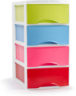 Forte Plastics Plasticforte Ladeblokje/bureau organizer 4x lades - multi kleurenA - L26 x B36 x H49 cm - Ladeblok Multikleur