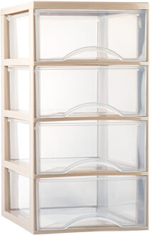 Forte Plastics Plasticforte Ladeblokje/bureau organizer 4x lades - transparant/beige - L26 x B36 x H49 cm - Ladeblok