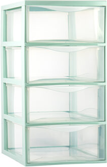 Forte Plastics Plasticforte Ladeblokje/bureau organizer 4x lades - transparant/lichtgroen - L26 x B37 x H49 cm - Ladeblok