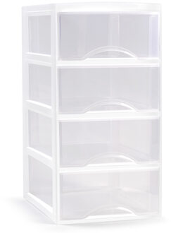 Forte Plastics Plasticforte Ladeblokje/bureau organizer 4x lades - transparant/wit - L18 x B25 x H33 cm - Ladeblok