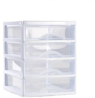 Forte Plastics Plasticforte Ladeblokje/bureau organizer 4x lades - wit/transparant - L18 x B21 x H23 cm - plastic - Ladeblok