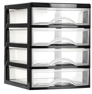 Forte Plastics Plasticforte Ladeblokje/bureau organizer 4x lades - zwart/transparant - L18 x B21 x H23 cm - plastic - Ladeblok