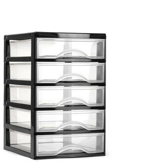 Forte Plastics Plasticforte Ladeblokje/bureau organizer 5x lades - zwart/transparant - L18 x B21 x H28 cm - plastic - Ladeblok