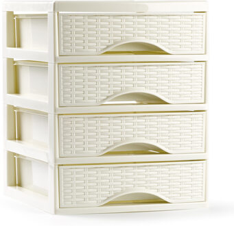 Forte Plastics Plasticforte Ladeblokje/bureau organizer met 4x lades - creme wit - L18 x B21 x H23 cm - Ladeblok