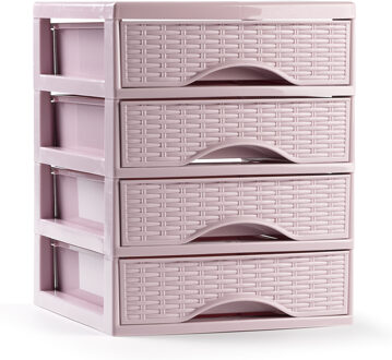 Forte Plastics Plasticforte Ladeblokje/bureau organizer met 4x lades - roze - L18 x B21 x H23 cm - Ladeblok