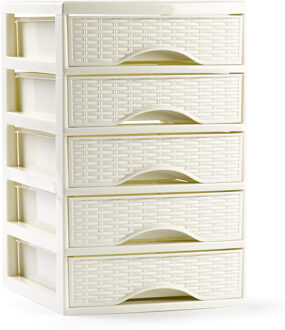 Forte Plastics PlasticForte Ladeblokje - bureau organizer met 5x lades - creme wit - L18xB21xH28 cm - Ladeblok