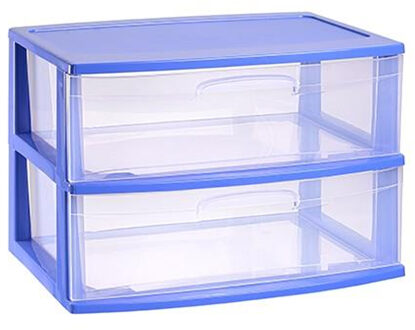 Forte Plastics Plasticforte Ladeblokje organizer 2x lades - blauw/transparant - L56 x B40 x H41 cm - plastic - Ladeblok