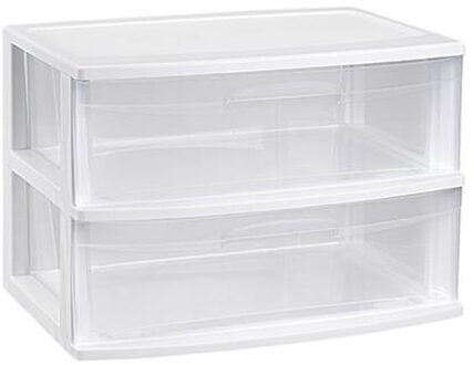 Forte Plastics Plasticforte Ladeblokje organizer 2x lades - wit/transparant - L56 x B40 x H41 cm - plastic - Ladeblok