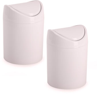 Forte Plastics Plasticforte mini prullenbakje - 2x - roze - kunststof - klepdeksel - keuken/aanrecht - 12 x 17 cm - Prullenbakken