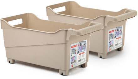 Forte Plastics Plasticforte opberg Trolley Container - 2x - beige - L38 x B18 x H18 cm - kunststof - Opberg trolley