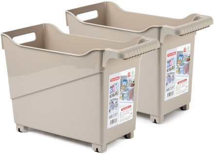 Forte Plastics Plasticforte opberg Trolley Container - 2x - beige - L38 x B18 x H26 cm - kunststof - Opberg trolley