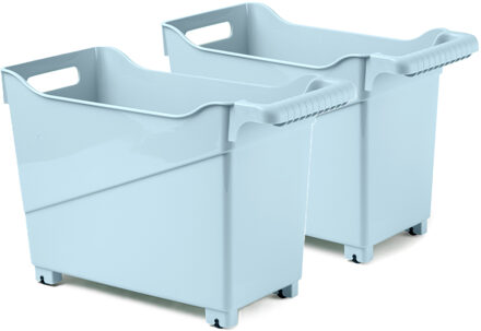 Forte Plastics Plasticforte opberg Trolley Container - 2x - ijsblauw - L38 x B18 x H26 cm - kunststof - Opberg trolley