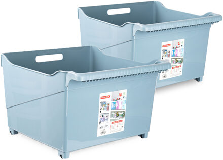 Forte Plastics Plasticforte opberg Trolley Container - 2x - ijsblauw - L39 x B38 x H26 cm - kunststof - Opberg trolley