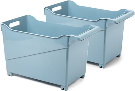 Forte Plastics Plasticforte opberg Trolley Container - 2x - ijsblauw - L45 x B24 x H27 cm - kunststof - Opberg trolley