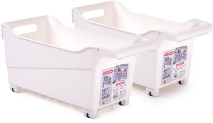 Forte Plastics Plasticforte opberg Trolley Container - 2x - ivoor wit - L38 x B18 x H18 cm - kunststof - Opberg trolley