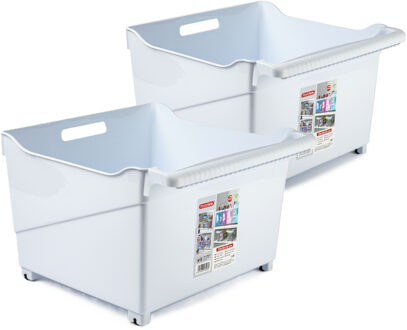 Forte Plastics Plasticforte opberg Trolley Container - 2x - ivoor wit - L39 x B38 x H26 cm - kunststof - Opberg trolley