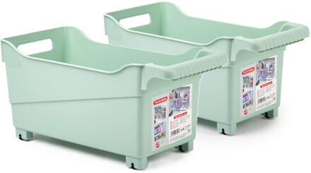 Forte Plastics Plasticforte opberg Trolley Container - 2x - mintgroen - L38 x B18 x H18 cm - kunststof - Opberg trolley