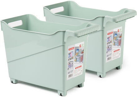 Forte Plastics Plasticforte opberg Trolley Container - 2x - mintgroen - L38 x B18 x H26 cm - kunststof - Opberg trolley