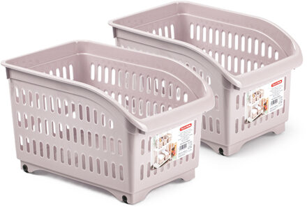 Forte Plastics Plasticforte opberg Trolley Container - 2x - roze - L30 x B18 x H19 cm - kunststof - Opberg trolley