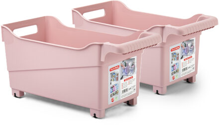 Forte Plastics Plasticforte opberg Trolley Container - 2x - roze - L38 x B18 x H18 cm - kunststof - Opberg trolley