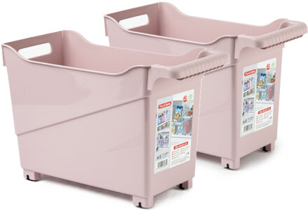 Forte Plastics Plasticforte opberg Trolley Container - 2x - roze - L38 x B18 x H26 cm - kunststof - Opberg trolley